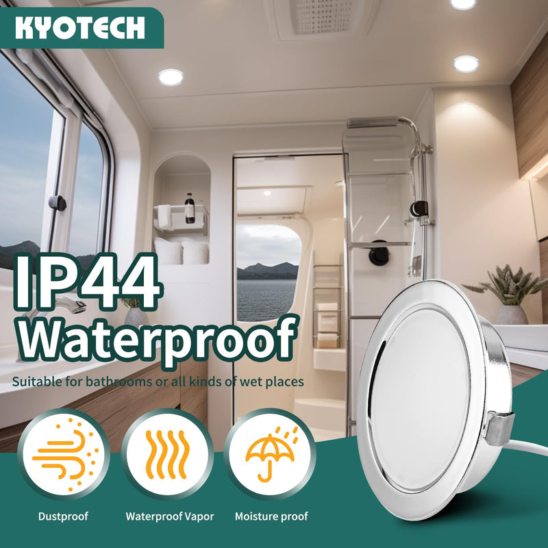 KYOTECH Set of 3 LED Furniture Lights 230 V, 3.5 W LED IP44 G4 15 mm Flat Furniture Recessed Spotlight, 3000 K Warm White, Kitchen Hood Light, Bathroom Light Recessed Spotlight Chrome
