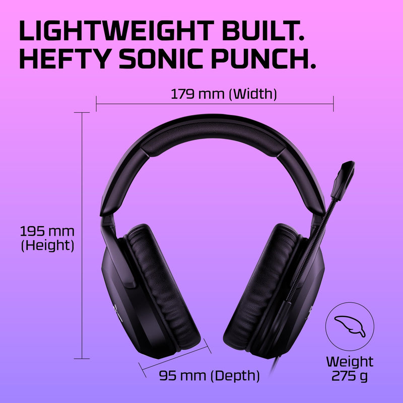 HyperX Cloud Stinger 2 – Gaming Headset, DTS Headphone:X Spatial Audio, Lightweight Over-Ear Headset with mic, Swivel-to-Mute Function, 50mm Drivers, PC Compatible, Black Wired