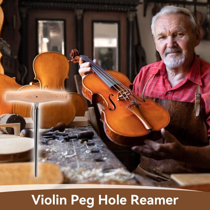 [AUSTRALIA] - Violin Peg Hole Reamer 1:30 Taper with Wood Handle Violin Luthier Tool for 3/4 4/4 Violins Reamer T Handle Bridge Pin Reamer for Wood Latches, Woodworker, Repairman Maintenance Cutting Tool 