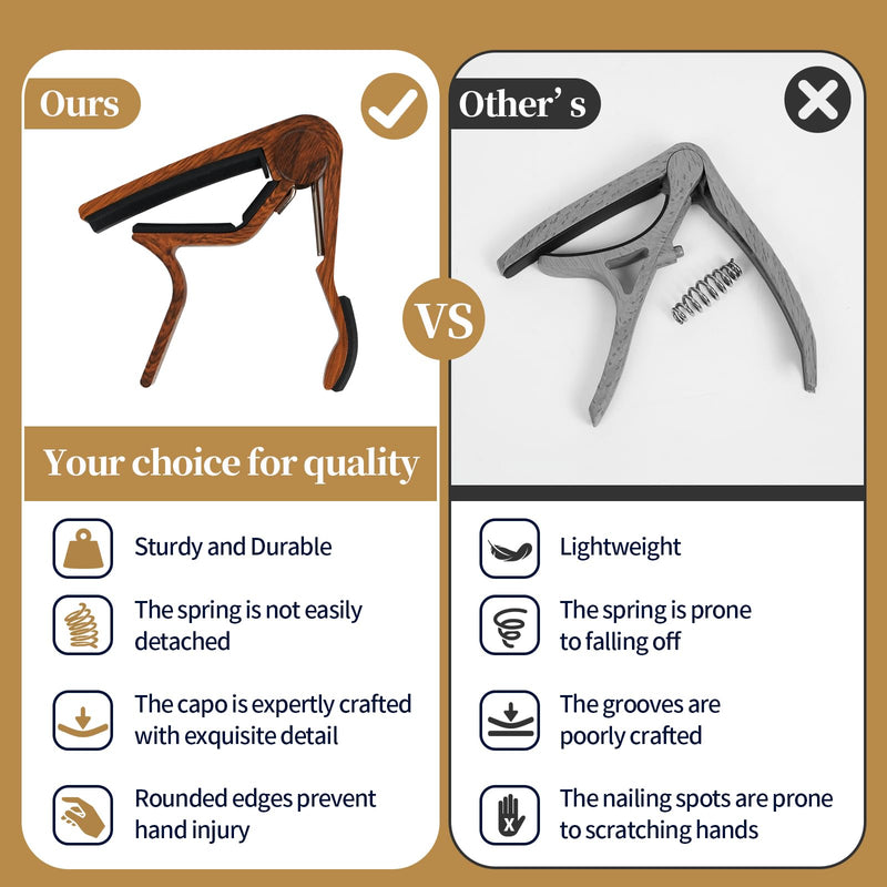 Guitar Capo Gift Set - Includes 2 Capos, 1 Pick Holder & 6 Picks - Personalized Gift for Acoustic Guitar 6 String, Electric Guitar & Bass Players (Rosewood & Black) Rosewood&Black