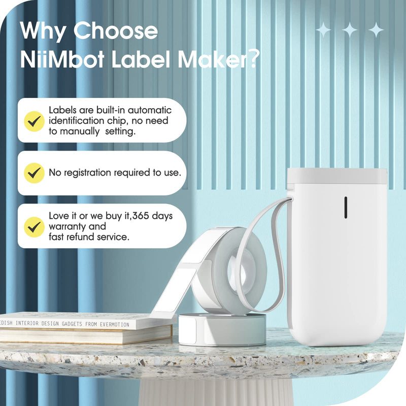 NIIMBOT Label Maker Machine D11 Label Printer Tape Included Portable Wireless Connection Multiple Templates Available for Phone Easy to Use Office Home Organization USB Rechargeable Middle White
