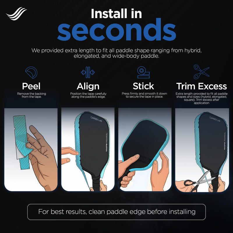 [AUSTRALIA] - Pickleball Edge Guard Tape – 4-Pack PU Vinyl Strips – Universal Fit 26mm for 14mm Paddles / 30mm for 16mm Paddles – Durable, Wrinkle-Free Edge Shield, Court-Safe Wrap Accessory Carbon Ice Blue 30mm (Fits 16mm Paddle) 