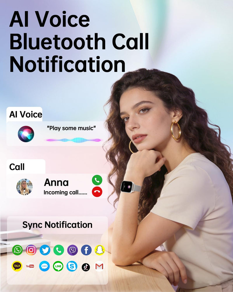 Smart Watch for Women with Bluetooth Call, 1.85" Fitness Tracker, Silver | 1000mAh Long Battery Life, Heart Rate SpO2 Sleep Monitor, Health Cycle Tracker, 120+ Sports, 4 Bands, Android iOS Compatible