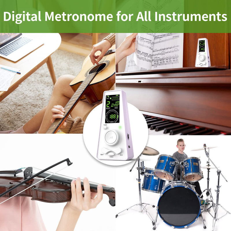 Electronic Digital Metronome for Musicians Piano Guitar Violin Instrument Vocal Counting Timer & Volume & Beat Speed Adjustable Universal Macaron Purple