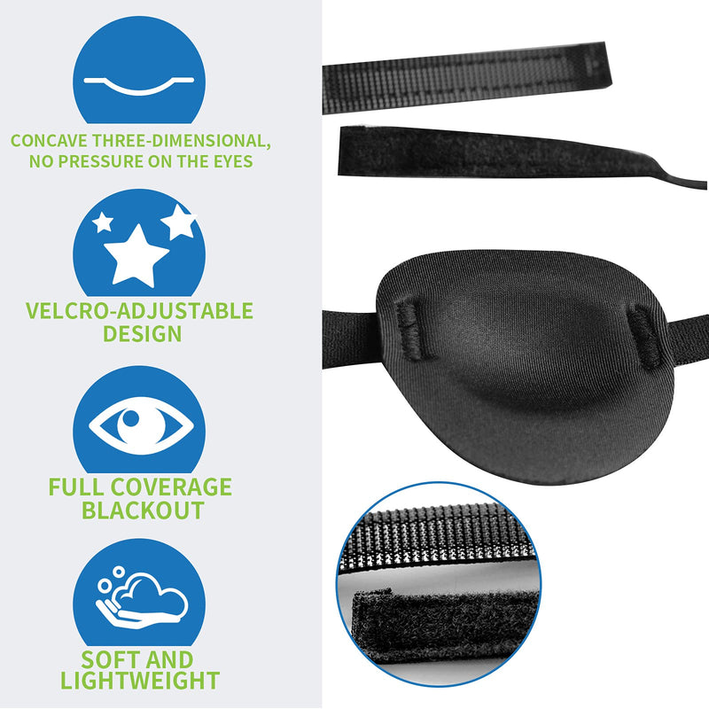 2 Pcs Eye Patches for Adults and Kids,3D Adjustable Eyepatch for Right or Left Eye,One Eye Cover for Lazy Eye,Pirate Costume(Black)