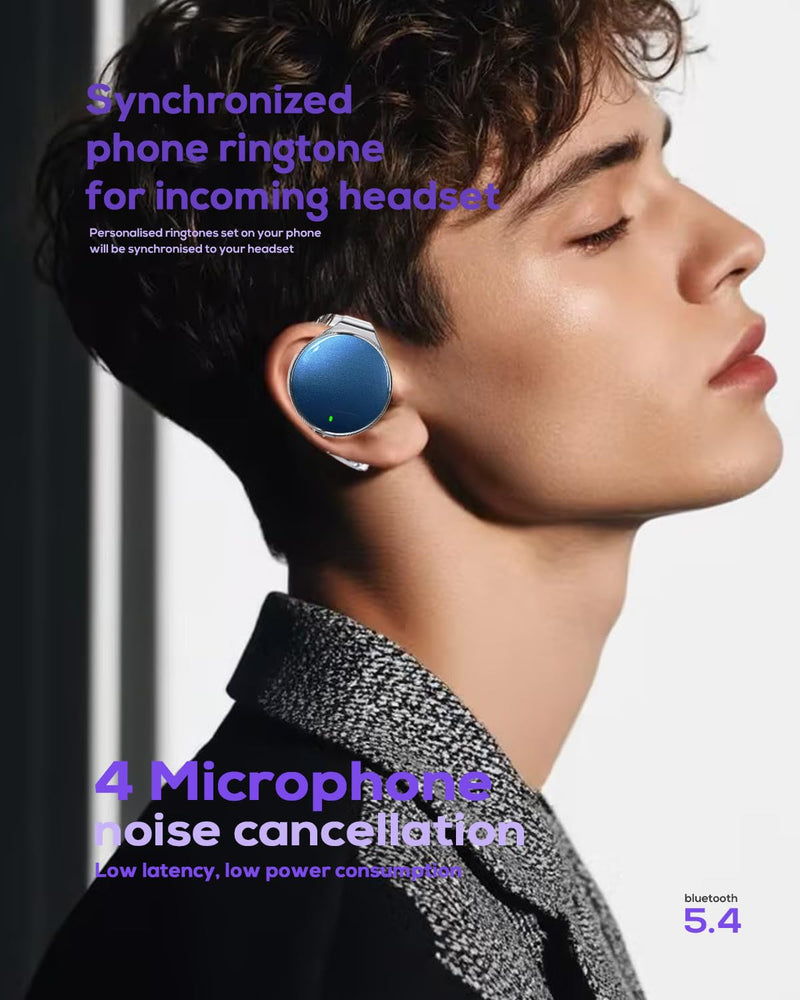 Wireless Earbuds with Ear Hooks V5.4, Open-Ear Sports Headphones | Secure Fit, 52Hrs Headset with Mic, Dual Device Earbuds for Running/Work/Gym Black Blue
