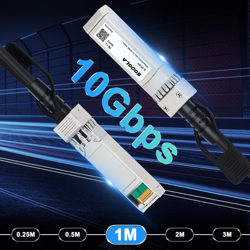 Sodola SFP+ DAC Twinax Cable, SFP+ to SFP+ Passive Direct Attach Copper | 1-Meter (3.3ft) Twinax Cable for Cisco SFP-H10GB-CU1M, Meraki MA-CBL-TA-1M, Ubiquiti, D-Link, Fortinet – 10Gbps 10G 1M