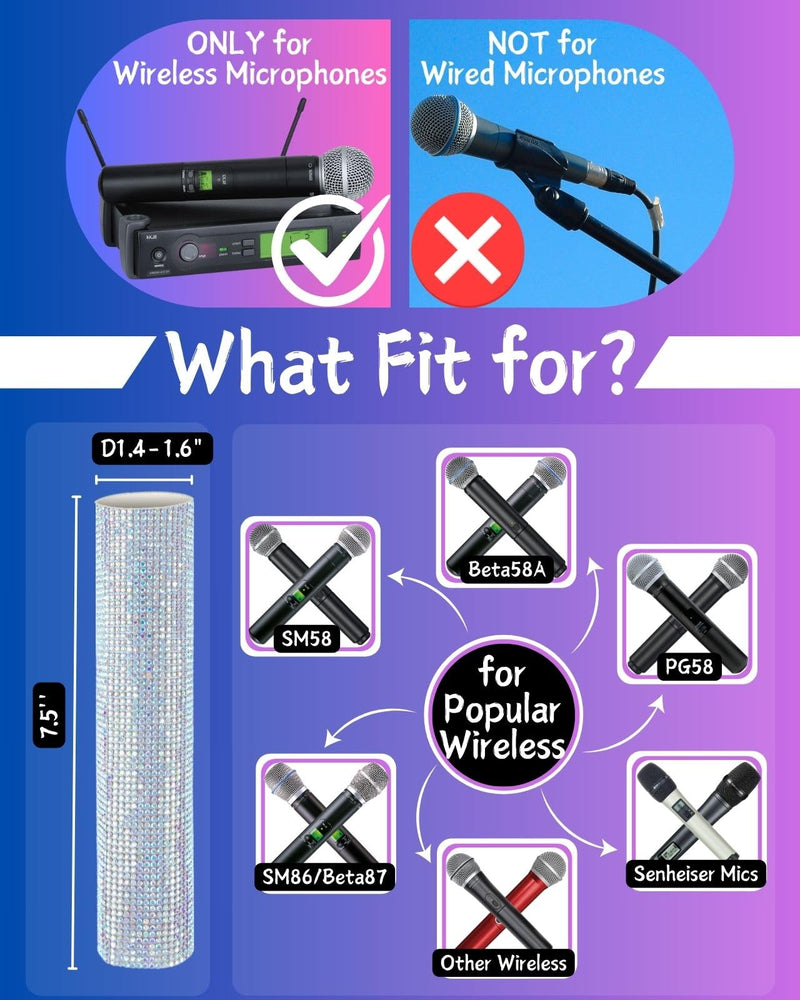 [AUSTRALIA] - Bling Wireless Microphone Decorate for Universal Handheld and Beta58 SM58 Beta87 PG58, Eyes Catching for Event (Mic NOT Included) Multi Crystal 