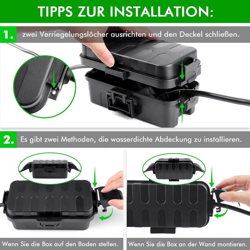 RESTMO Outdoor IP55 Waterproof Cable Box with Removable Shield Covers, Weatherproof Electric Box for Extension Cable, Garden Sockets, Christmas Decorations, Outdoor Timer, Black 1 Stück