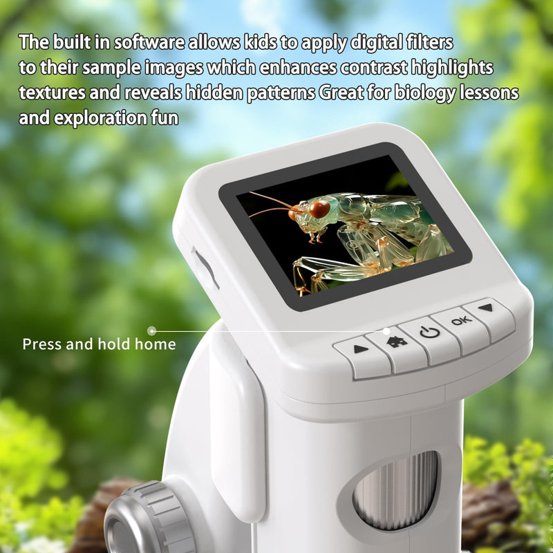 1200X Microscope for Kids 4K with 2 inch Screen STEM Digital Science Kit Rechargeable Handheld Mini Pocket Children Students Slides Portable Gift for Kids Ages 6 to 12 (Green) Green