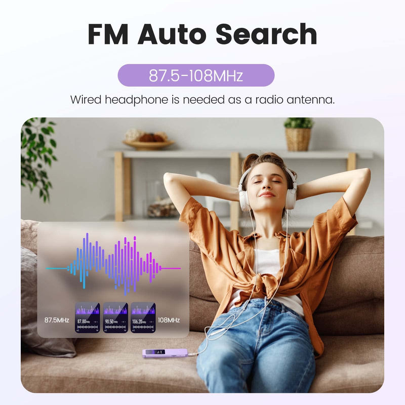 [AUSTRALIA] - 32GB MP3 Player with Bluetooth 5.3, AGPTEK A09X 2.4" Screen Portable Music Player with Speaker Lossless Sound with FM Radio, Voice Recorder, Supports up to 128GB, Purple 