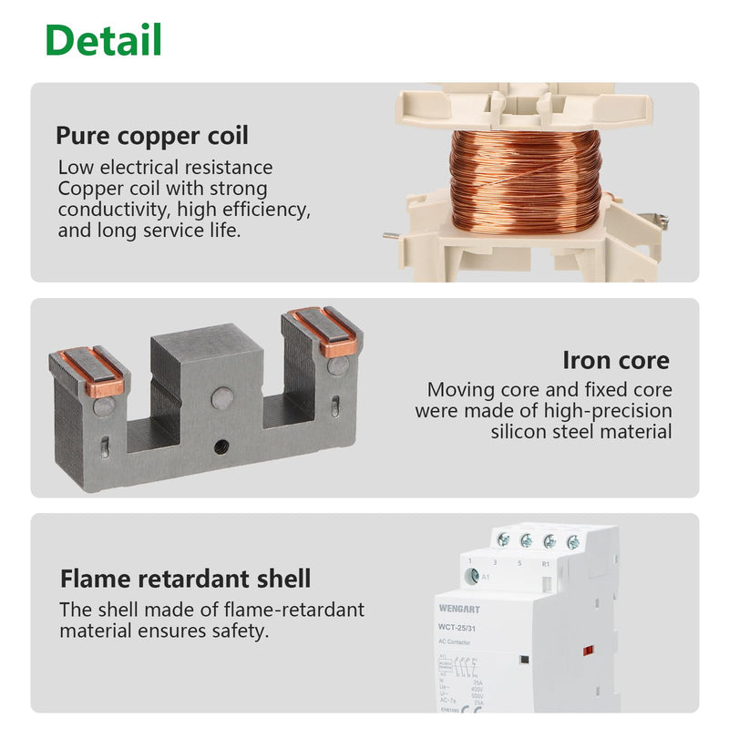 Wengart Household Contactor WCT-25, 3NO1NC, AC230V 25A, Precise Control, High Efficiency and Energy Saving Improve the Efficiency of the Electrical System