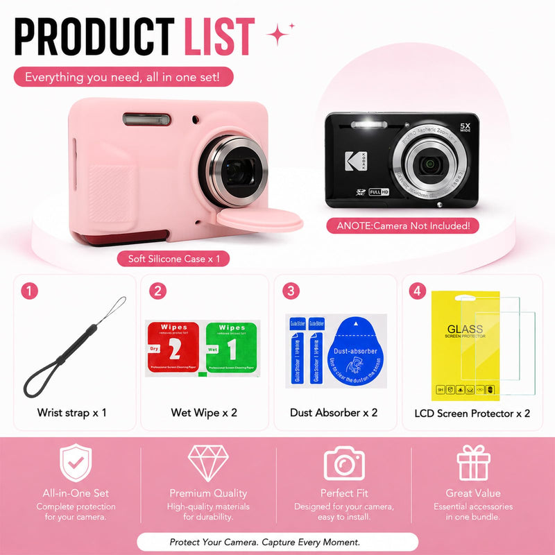 Case for Kodak PIXPRO FZ55 with Wrist Strap | Soft Silicone Protection case,Screen Protectors,Removable Lens Cover,Scratch-Resistant Slim Lightweight SmokedPink