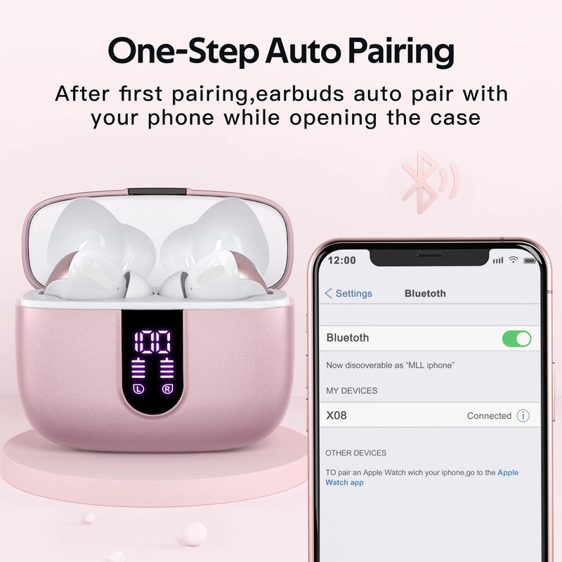 TAGRY 2 Sets X08 Pink and Ocean Blue Bluetooth Headphones True Wireless Earbuds 60H Playback Ear Buds with Wireless Charging Case in-Ear Earbuds with Mic