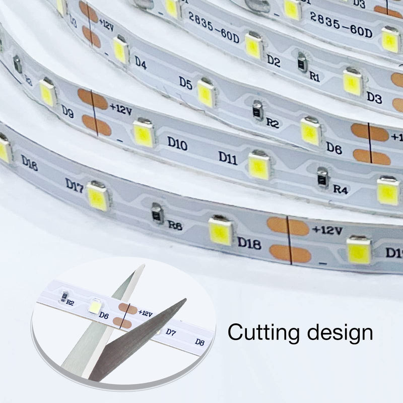 DAYBETTER White LED Strip Light, 20ft Dimmable Bright Rope Light, 6500K 24V Light Strips, 360 LEDs 2835 Tape Lights for Bedroom, Kitchen, Mirror, Home Decoration Daylight White