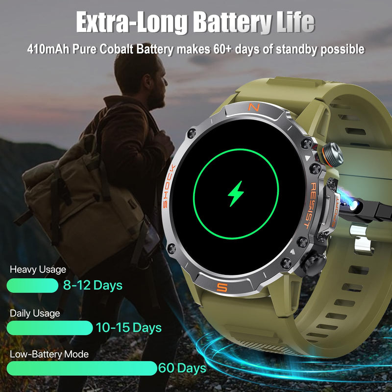 WalkerFit Smart Watch for Men- Answer/Dial Calls with 110 Sport Models, IP68 Waterproof Fitness Watch with Heart Rate Monitor, Android Smart Watch for iPhone, 1.43" AMOLED Display, Traditional Green