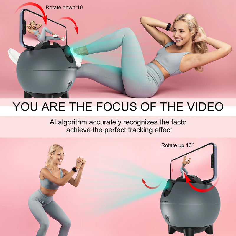 Auto Tracking Phone Holder, Auto Face Tracking Tripod, 360° Rotation Face Body Phone Tracking Tripod, AI-Powered Face Tracking,No APP Live Vlog Tiktok Video-Grey