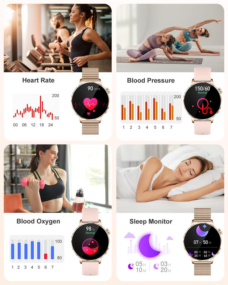 Smart Watch for Women with Bluetooth Calling, 1.27" AMOLED Touchscreen, IP68 Waterproof Fitness Tracker with Heart Rate & Sleep Monitor, 100+ Sports Modes for Android & iPhone