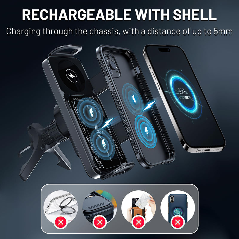 High Intelligent Mobile Phone/Pad Holder, 2 in 1 Auto Rotating Phone Holder, Car Charger Fast Charging, One-Touch Rotatable Car Vent Mount for Smartphone/Pads, Including Foldable Phones (Black)