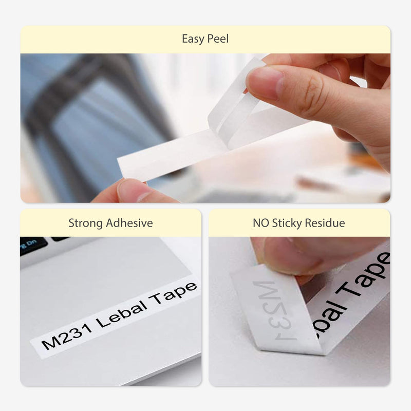 [AUSTRALIA] - 6-Pack M-K231 M Tape Compatible Label Tape Replacement for Brother P-Touch M231 MK231 M-231 M-K231S 12mm 0.47'' White Work with Brother Ptouch PT-65 PT-M95 PT-90 PT-70 PT-80 PT-70BM PT-45 Label Maker 