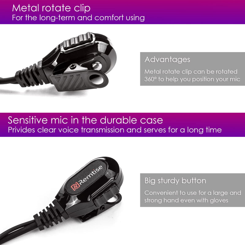 [AUSTRALIA] - Covert Acoustic Tube Earpiece with Mic for Baofeng UV-5R Walkie Talkies, Surveillance Headset and PTT Compatible with 2 Way Radios Brands Baofeng and Kenwood, Puxing, Wouxun (2 Pcs-Black) Black 