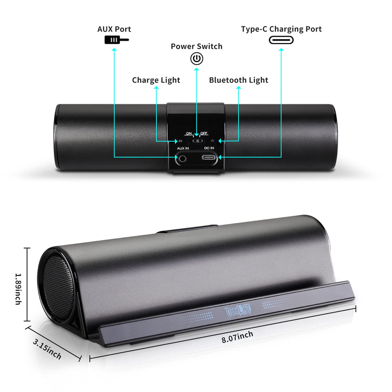 [AUSTRALIA] - DORNLAT Wireless Bluetooth Speakers, Portable Phone Tablet Stand Holder Speaker, Dual Drivers Stereo Dock Speaker for iPad, Phone, Outdoor, Travel, Home Party (Black) 