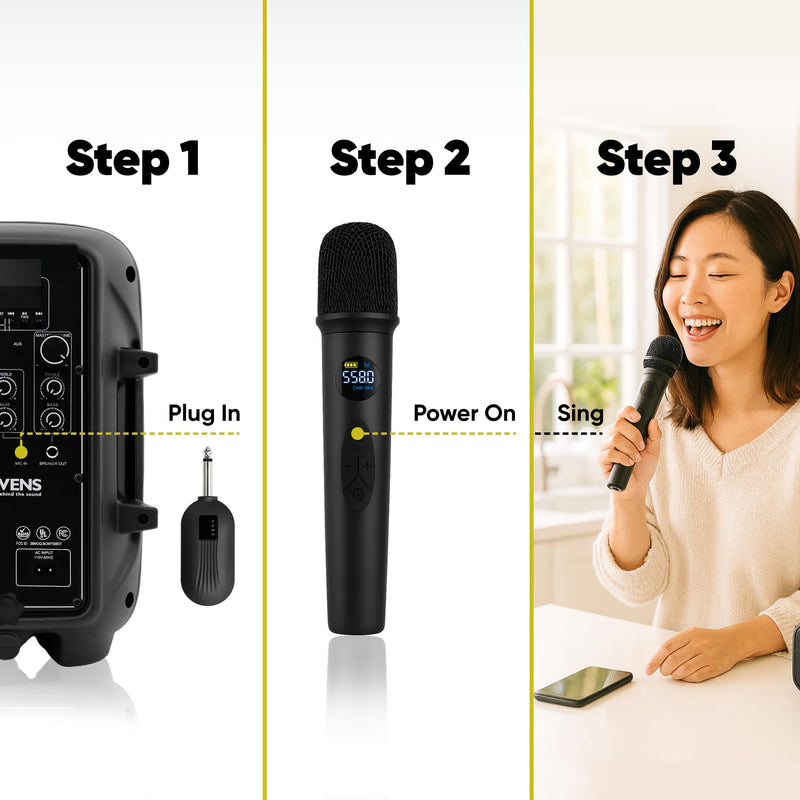 [AUSTRALIA] - Bowens Wireless Microphone System – Karaoke Microphone Wireless with Receiver, Echo Control, LCD Display, USB-C Charging, 6.35mm Adapter – Cordless Mic for Singing, Speaking Parties, Events 