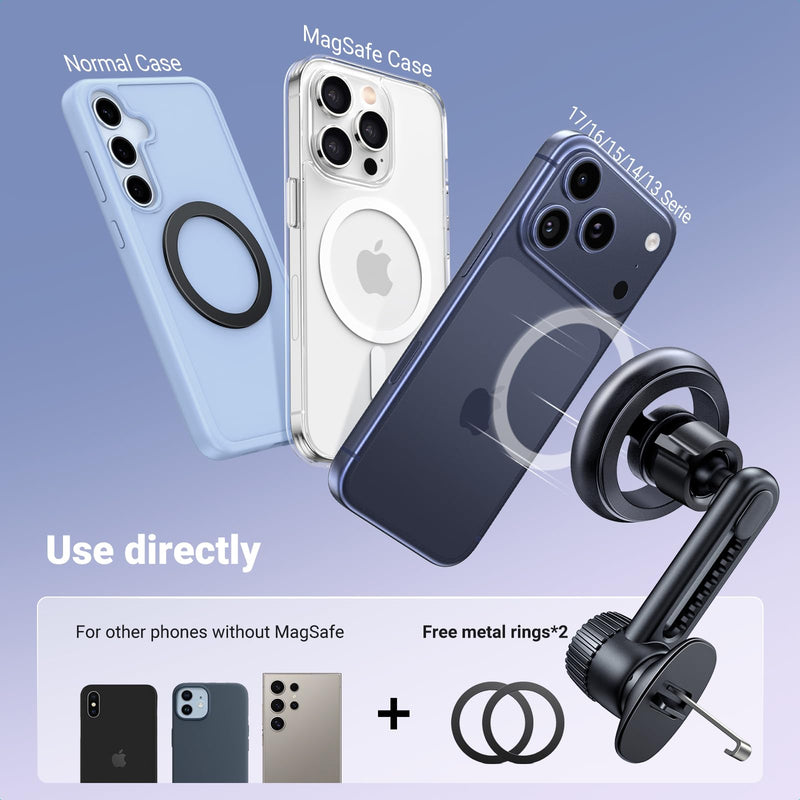 UGREEN Magnetic Phone Mount for Car Compatible for Magsafe, Not Blocking Air Vent, Strengthen Magnetic Power Car Phone Holder Compatible with iPhone 16 15 Pro Max 14 13 12 Pro Mini MagSafe Case