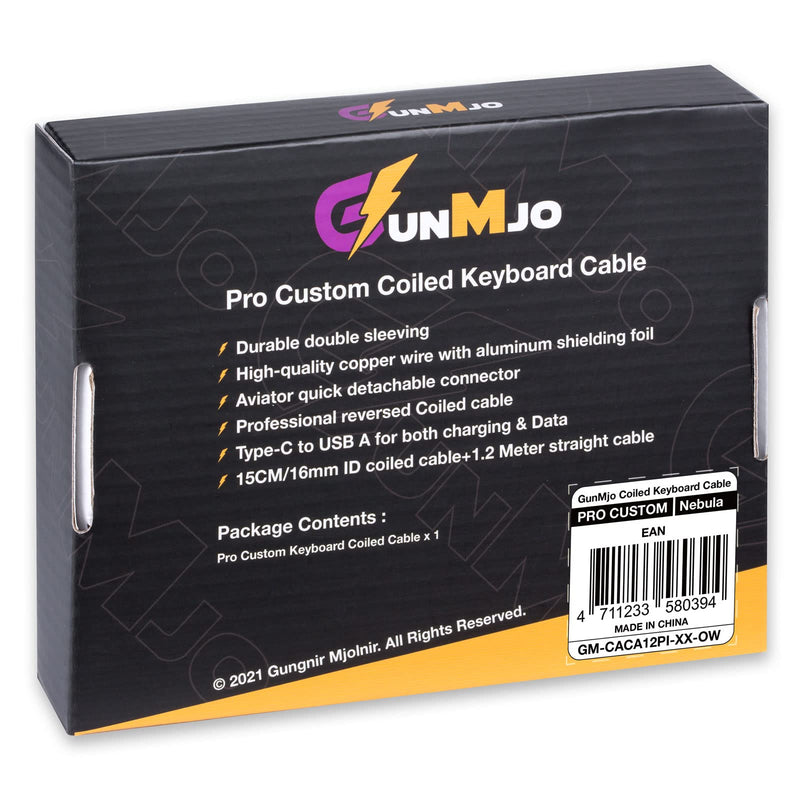 GunMjo Pro Custom Coiled USB C Cable for Gaming Keyboard, Double-Sleeved Mechanical Keyboard Cable with Detachable Metal Aviator, 1.5M USB-C to USB-A, Nebula Color