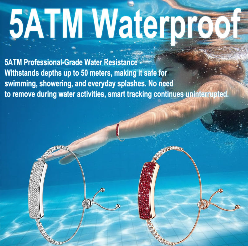 Women's Smart Bracelet Fitness Tracker - 5ATM Waterproof, 24/7 Heart Rate Blood Oxygen HRV Stress Tracker, 24H Sleep Monitor, Multi-Sport Modes, Free App for iOS & Android,The Best Gift (2 Bands)