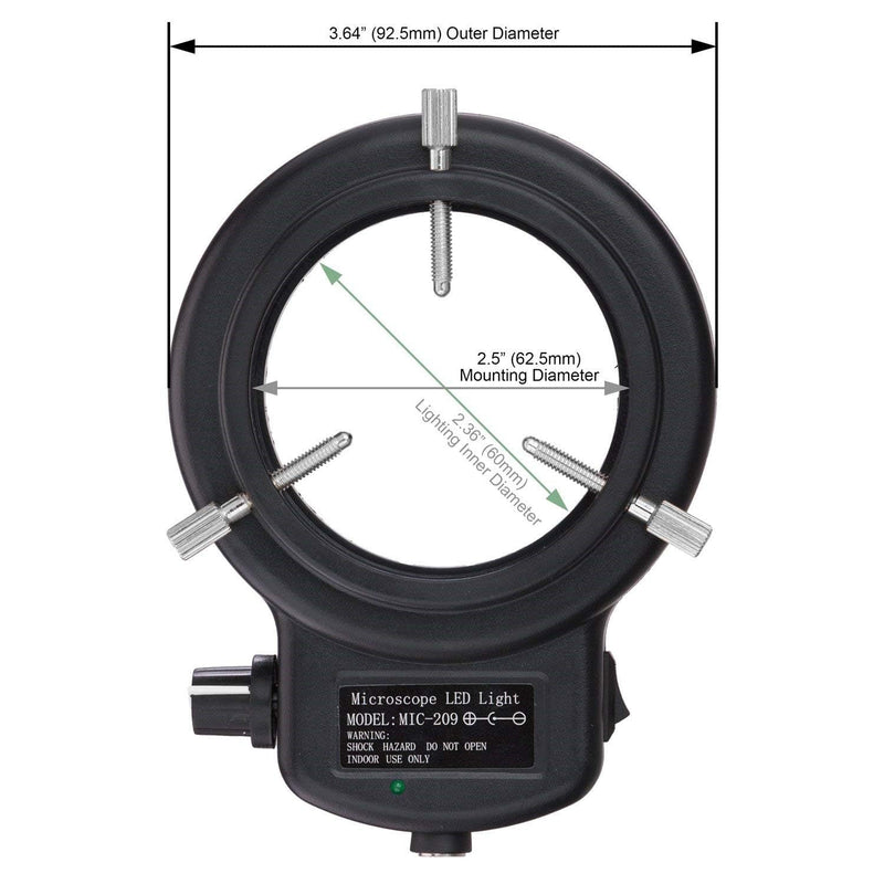 [AUSTRALIA] - AmScope 144 LED Intensity-Adjustable Ring Light: Stereo Microscope Accessory with Black Housing 