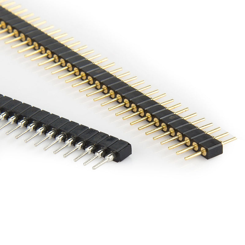 DIYhz Male and Female Pin Header (2pair) Gold Plated (ROHS) Single Row Round Pin 1 * 40 40P Straight Needle Male PCB Pin Header 2.00 mm Male Pin Header Connector Gold Used in Computer and Breadboard
