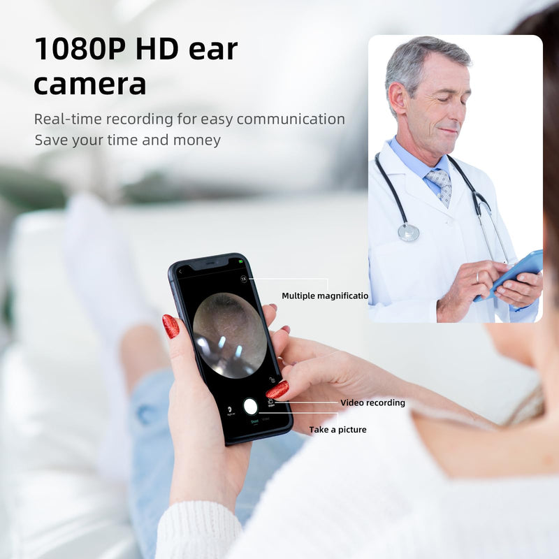 Qimic Ear Wax Remover Otoscope, 1080P HD WiFi Ear Cleaner, Ear Camera with Tweezers & 4 LEDs, Otoscope for iOS & Android, IP67 Waterproof Ear Cleaner for Adults, Children and Pets S8 blue