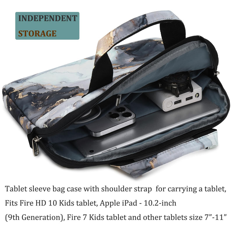 JIANYA Tablet Sleeve Bag Kids Tablet Carry Bag for iPad with Shoulder Strap, 10-12.5 Inch Tablet Bag for Teen Youth, Marble Cyan Marble/ Cyan