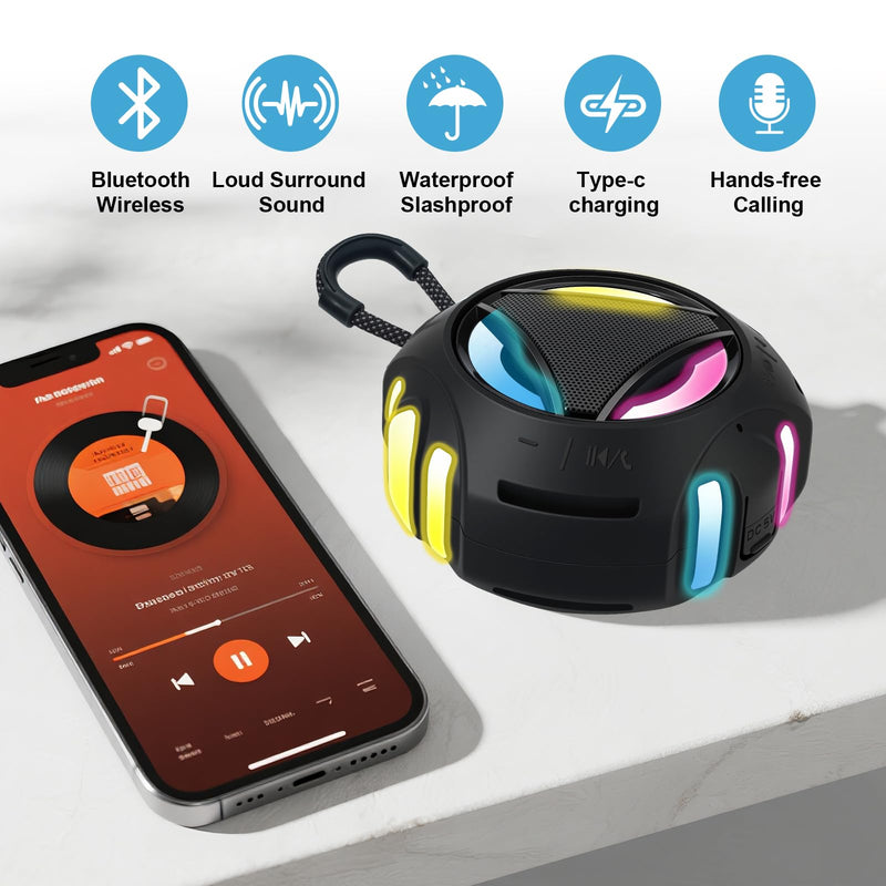 [AUSTRALIA] - Bluetooth Shower Speaker Waterproof, Portable Bluetooth Speakers Wireless, Outdoor, Floating IPX7, Built-in Mic, 24H Playtime with LED Lights, Loud HD Sound, Powerful Bass, Gifts for Unisex - Black 