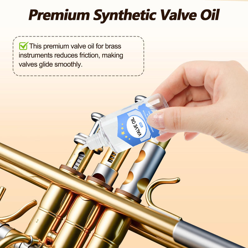 [AUSTRALIA] - Trumpet Cleaning Kit - 3 Trumpet Lubricating Valve Oil, 2 Slide Grease,Valve, Mouthpiece, Flexible Bore Brush and Cleaning Cloth, Brass Instrument Cleaning and Care Set for Trumpet Maintenance 10Pcs 