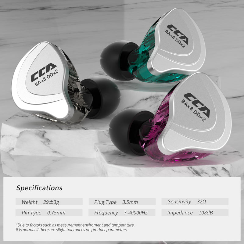 CCA C10 in Ear Monitor Headphone 10 Hybrid Drivers Wired Earbud 4BA 1DD HiFi IEM Earphones Stereo Noise Isolating Earphone with Detachable Cable for Musicians Singers Audiophiles (Black, Without Mic) Black