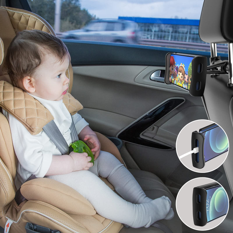 Car Headrest Backseat Mount,Phone/Tablet Car Mount, Adjustable Devices Holder for 4-11 inch Tabltes/Phones, Compatible for iPhone 14 13 12 11 Pro Max, S22,S21, iPad Air,Tabs Black