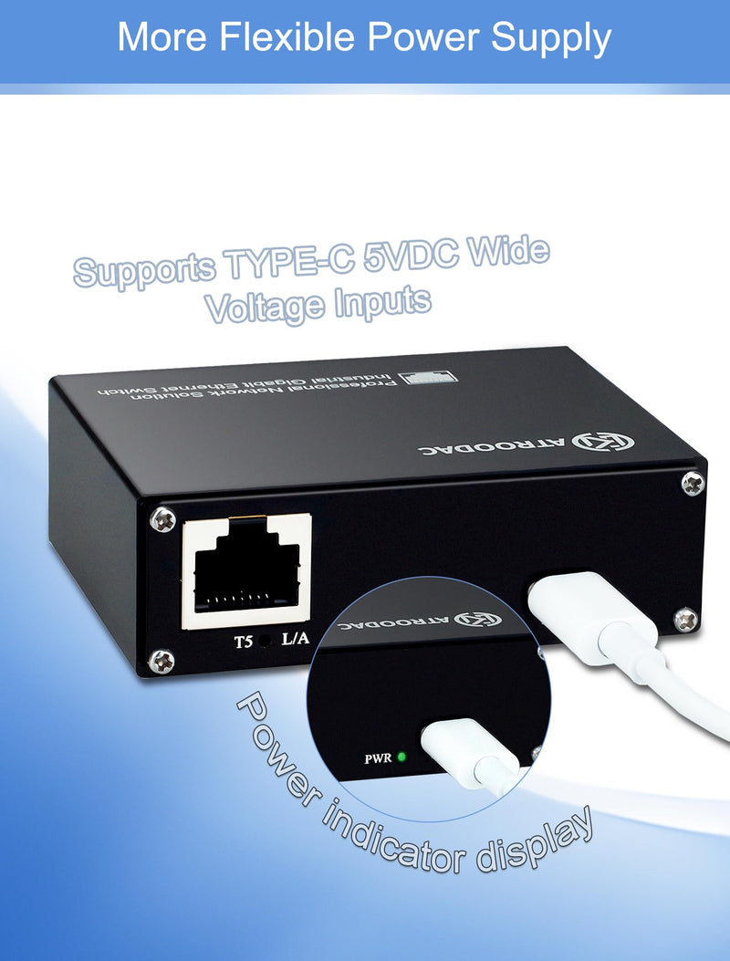 Mini 5 Port Gigabit Ethernet Switch, USB-C Powered, Plug & Play | Unmanaged Network Switch, 10/100/1000 Mbps, Fanless Metal Design, Desktop Network Hub for Home/Office Network Expansion
