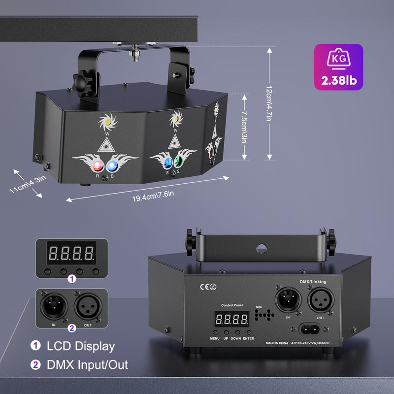 Dj Party Lights,9 Lens Strobe Laser Rave Light Show with DMX & Sound Activated with Remote Control Party Light Dj Disco Lights Indoor for Dance Birthday Wedding Stage Lighting