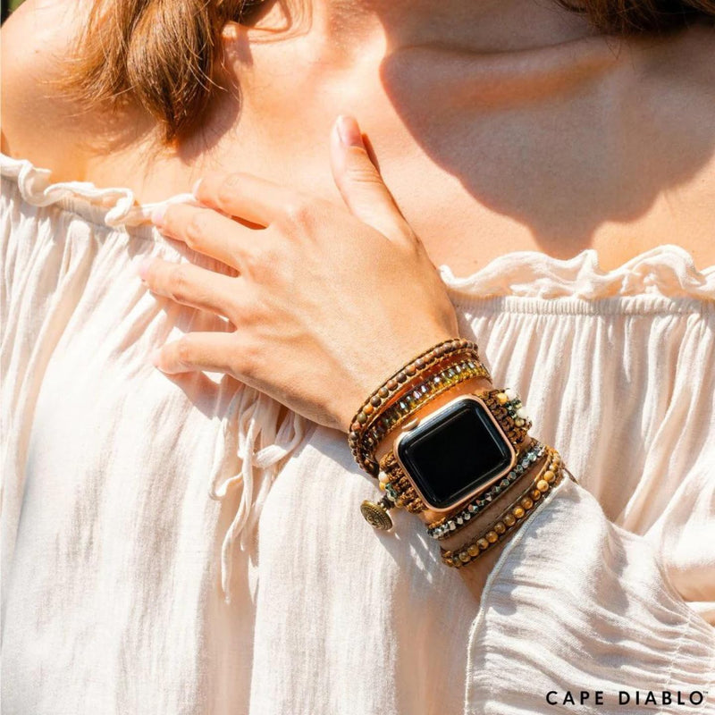 Cape Diablo Handmade Boho Watch Band Compatible with Apple Watch 49MM 45MM 44MM 42MM 41MM 40MM 38MM Beaded Wrap Bracelet for iWatch SE/9/8/7/6/5/4/3/2/1, Fancy Strap for Women Moonlight Goddess