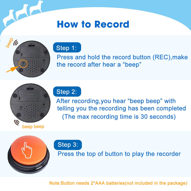 Voice Recording Button, Dog Buttons for Communication Pet Training Buzzer, 30 Second Record&Playback, Voice Recording Clicker for Cat, Puppy, Pet Trainin, Funny Gift for Study Office Home 4 Pcs