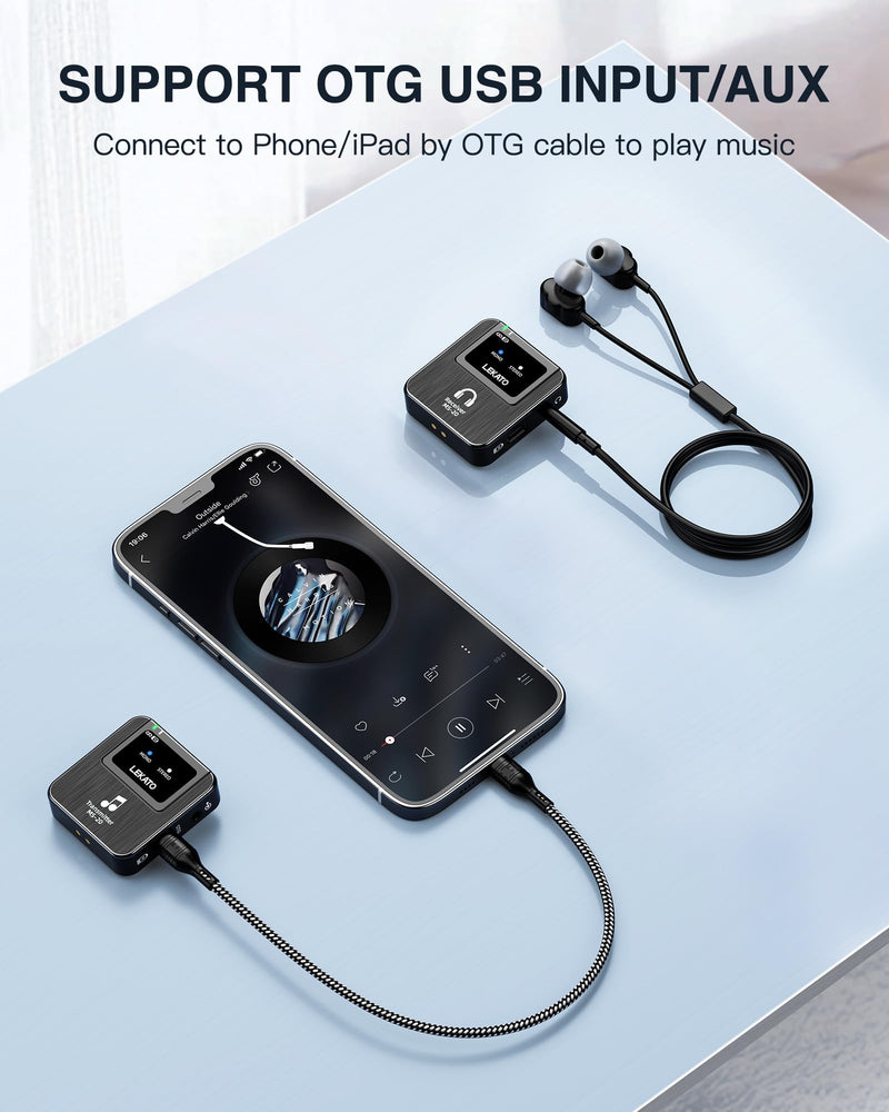 LEKATO Wireless in-Ear Monitor MS-20 Charging, 30H Battery Life with Box, 2.4G IEM System 1Transmitter 2 Receivers Auto-Pairing,OTG Support,One to More, in-Ear Monitoring for Studio,Live,Singer,Band Black
