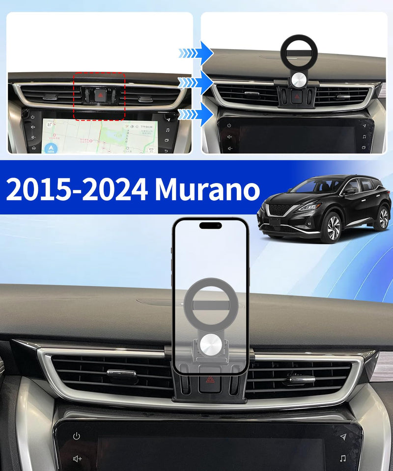 Car Phone Holder for Nissan Murano 2015-2024 Auto Accessories, Cell Phone Mount Compatible with MagSafe, 360° Rotation, Hands Free Not Affect Air Vent