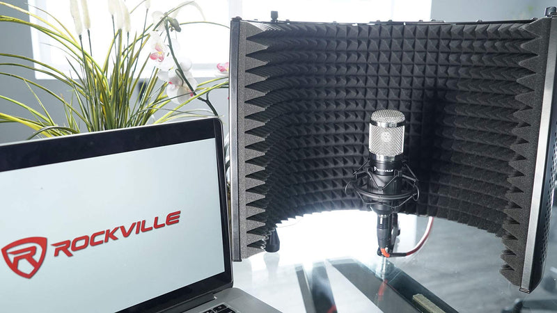 Rockville RCM01 Pro Studio Condenser Microphone, 200 Ohm, Cardioid Pattern, Metal Shock Mount, 30Hz-20kHz Frequency, XLR and 3.5mm Cables, for Vocals and Podcasting