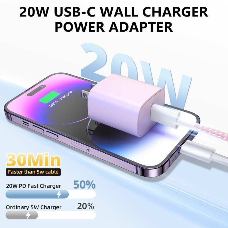 [AUSTRALIA] - Phone Charger Fast Charging, 4 Pack 20W USB C Wall Charger Block with 6FT Charging Cable for Phone Fast Charger Compatible with Phone 14/14 Pro Max/13/13 Pro/12/12 Pro/11/11 Pro/XS, Pad and More 