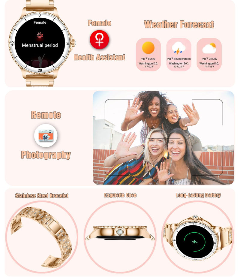 Smart Watch for Women, 1.27" HD Display,Answer/Make Calls, IP68 Waterproof Sports Women's Smartwatch, Fitness Tracker,Heart Rate Monitor, Pedometer – Compatible with Android & iOS (Rose Gold)