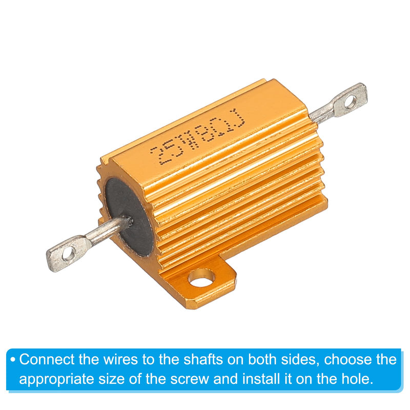 PATIKIL 25W 8 Ohm Aluminum Shell Resistor, 2 Pack Aluminum Housing Resistor Housed Case Wirewound Resistors Screw Tap Power Resistor 5% Tolerance, Golden