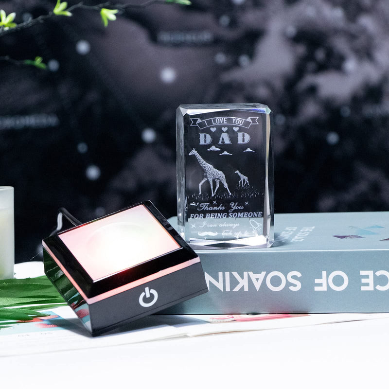 Father Day Gifts for Dad from Daughter Son, 3D Crystal Laser Engraved Giraffe Statue Birthday Gifts for Dad Who Wants Nothing, Personalized Best Dad Ever Gifts Funny New Bonus Dad Gifts DAD GIFTS Giraffe with LED Base