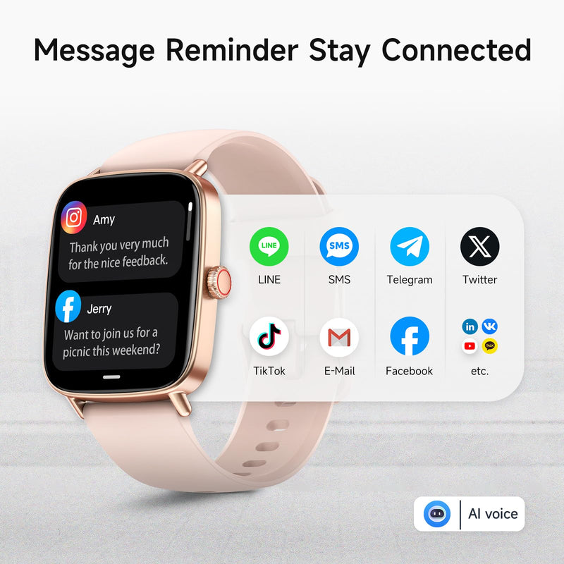 Smart Watch for Women, 1.85" HD Smartwatch Compatible iPhone/Samsung/Android (Answer/Make Calls), 100+ Sport Modes Fitness Tracker with Heart Rate/Sleep/SpO2 Monitor, IP68 Waterproof, with 2 Bands Rose Gold/ 2 Band